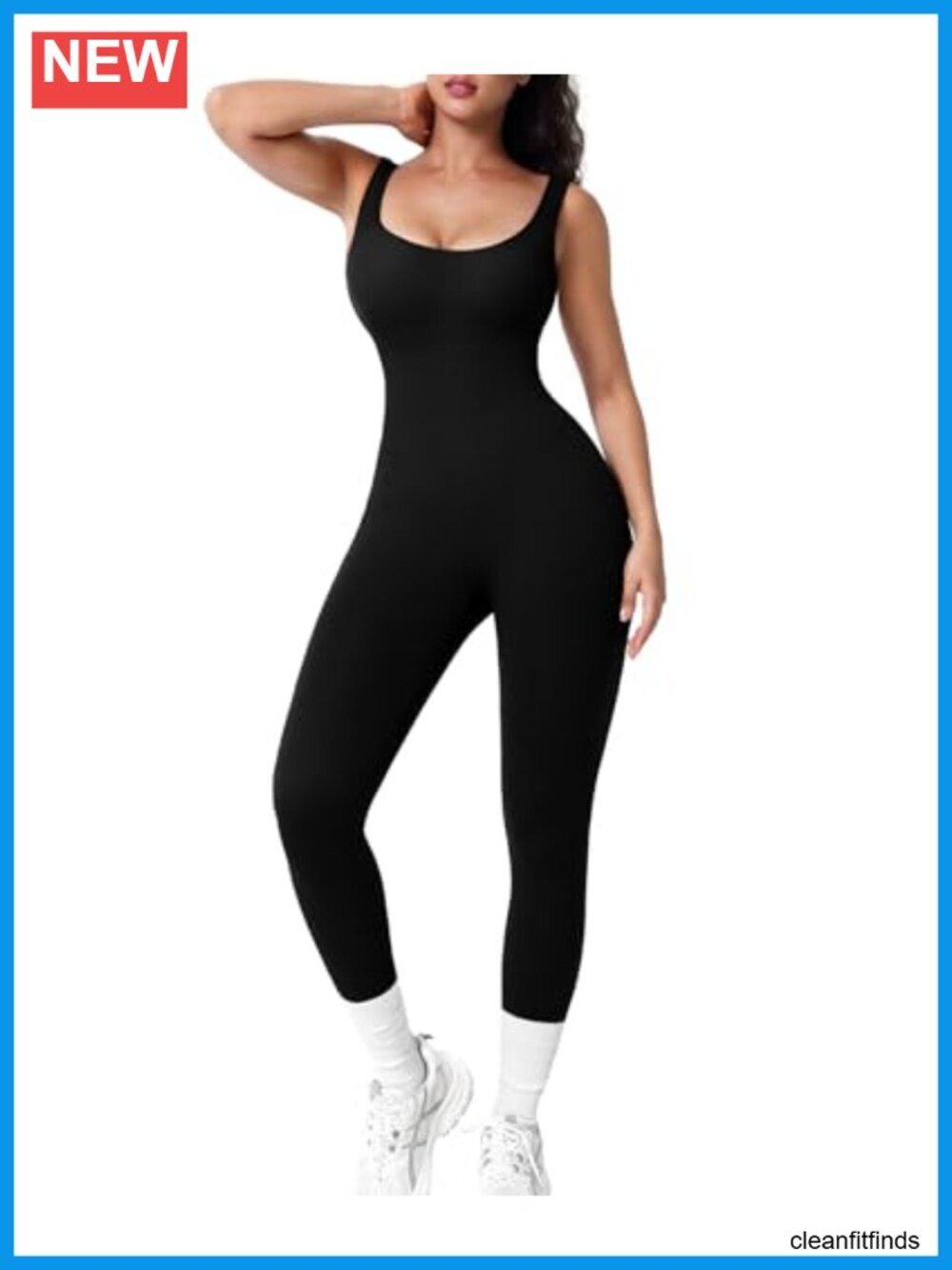 Square Neck Ribbed Jumpsuit with Built-In Bra and Seamless Leggings